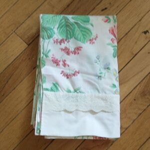 VTG Martex West Point Pepperell Twin Flat Sheet Pink Cabbage Rose Floral No Iron